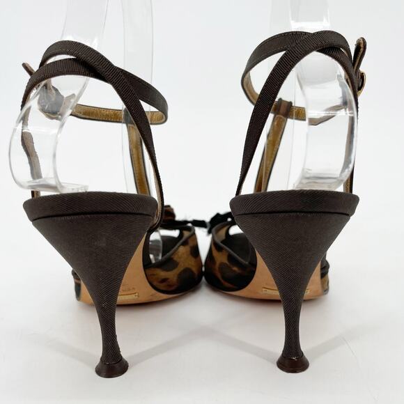 Dolce & Gabbana Leopard Print Floral T-Strap Peep Toe Heeled Sandals IT 37.5 - Picture 7 of 11